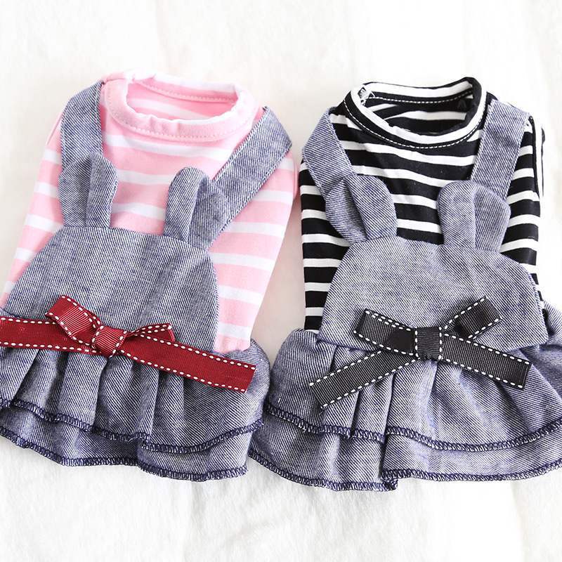 Vestito Righe e Salopette Jeans per Cani - Fiocco by Dog Moda