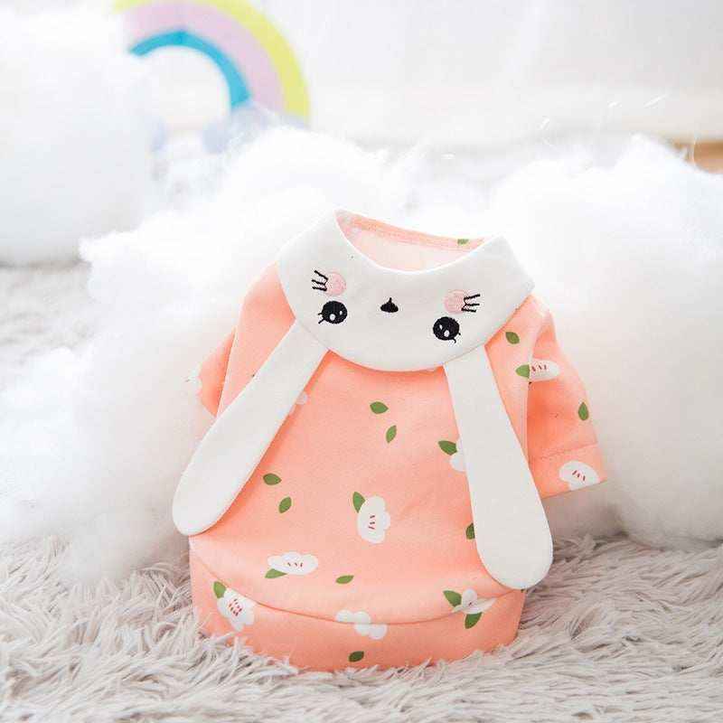Felpa per cani rosa con colletto a forma di coniglio by Dog Moda