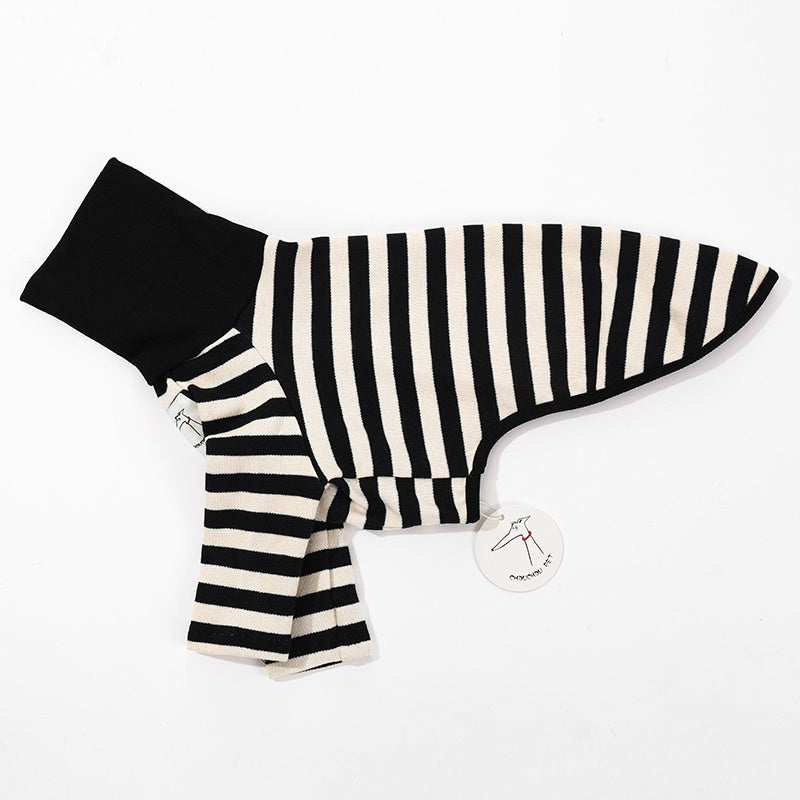 "Chouchou Pet" Striped Greyhound Sweater with Foldable High Neck
