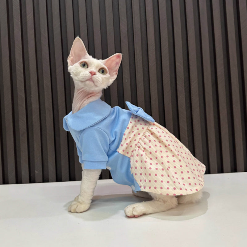 Vestito Elegante per Gatti con Gonnellina e Fiocco Rosa a Pois