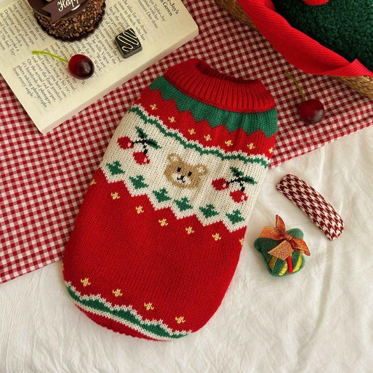 Maglioncino Rosso Orsetti Festivi - Speciale Natale - Dog Moda