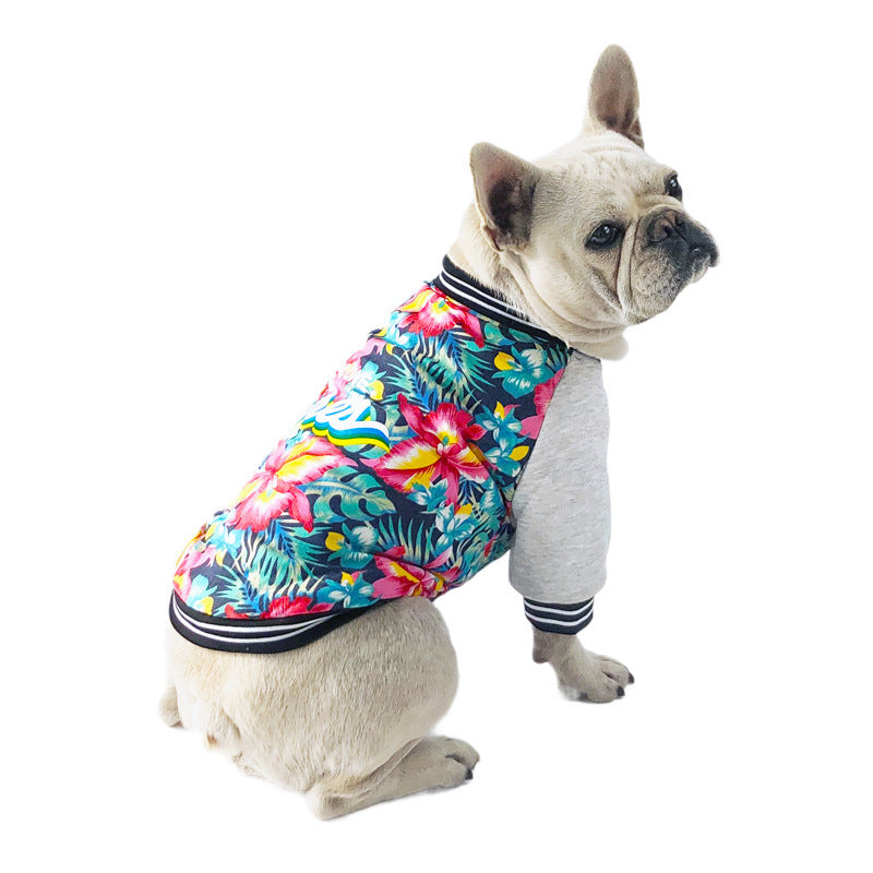 Dog Sweatshirt with Floral Print and "No One Cares" Writing