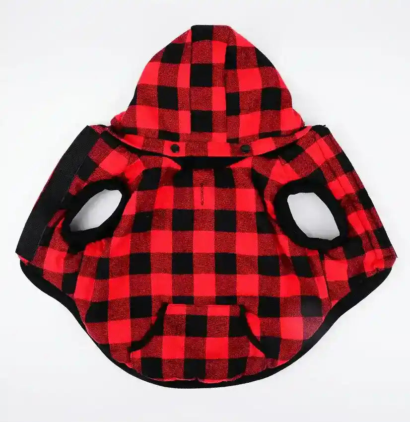 Cappottino per cani fantasia quadretti rosso-nero con cappuccio by Dog Moda