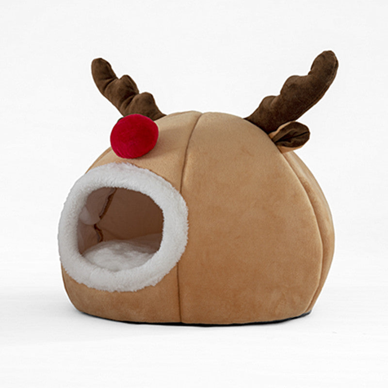 Christmas Dog and Cat House with Antlers and Red Nose Rudolph