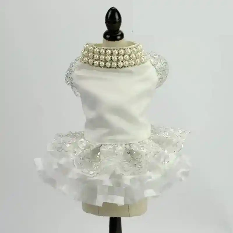 Vestitino da cerimonia per cani bianco con perle "Jasmine" by Dog Moda