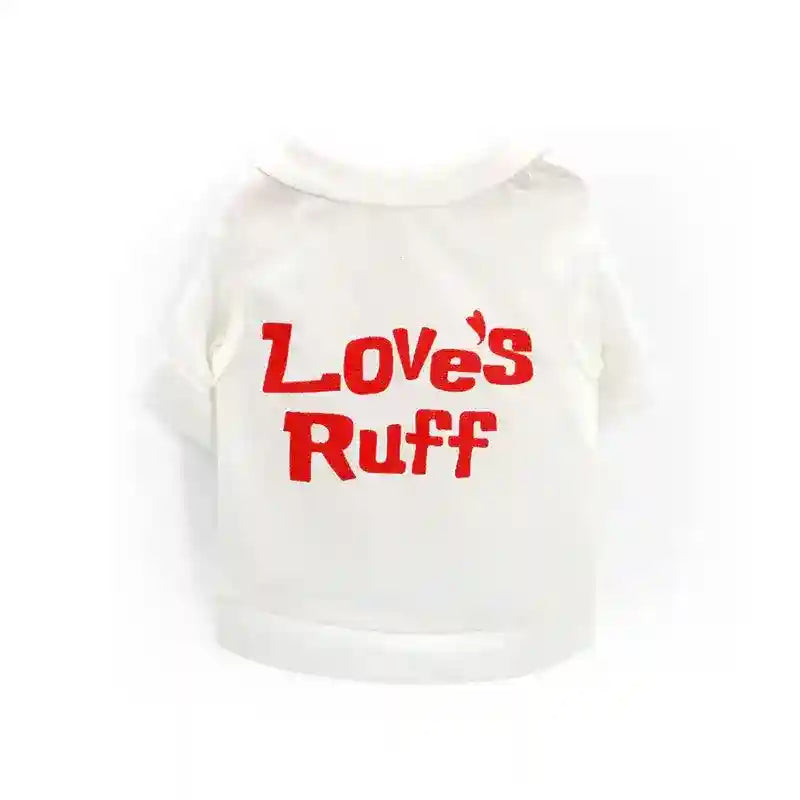 Maglietta Bianca per Cani con Scritta "LOVE'S RUFF" – Comoda e Stilosa by Dog Moda