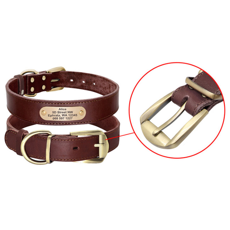 Personalized Leather Collar with Tag for Medium and Large Dogs