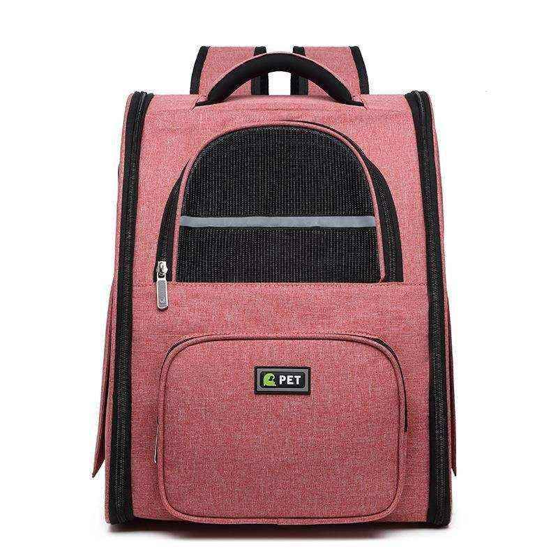 red pet carrier backpack with mesh ventilation and front zipper pocket for small dogs or cats