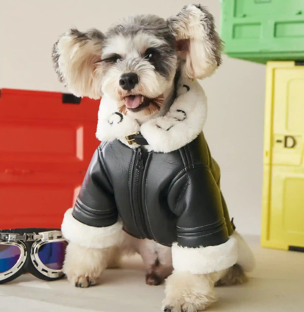 Cappotto Cani Ecopelle BAD DOG Colletto Pelliccia Zip by Dog Moda