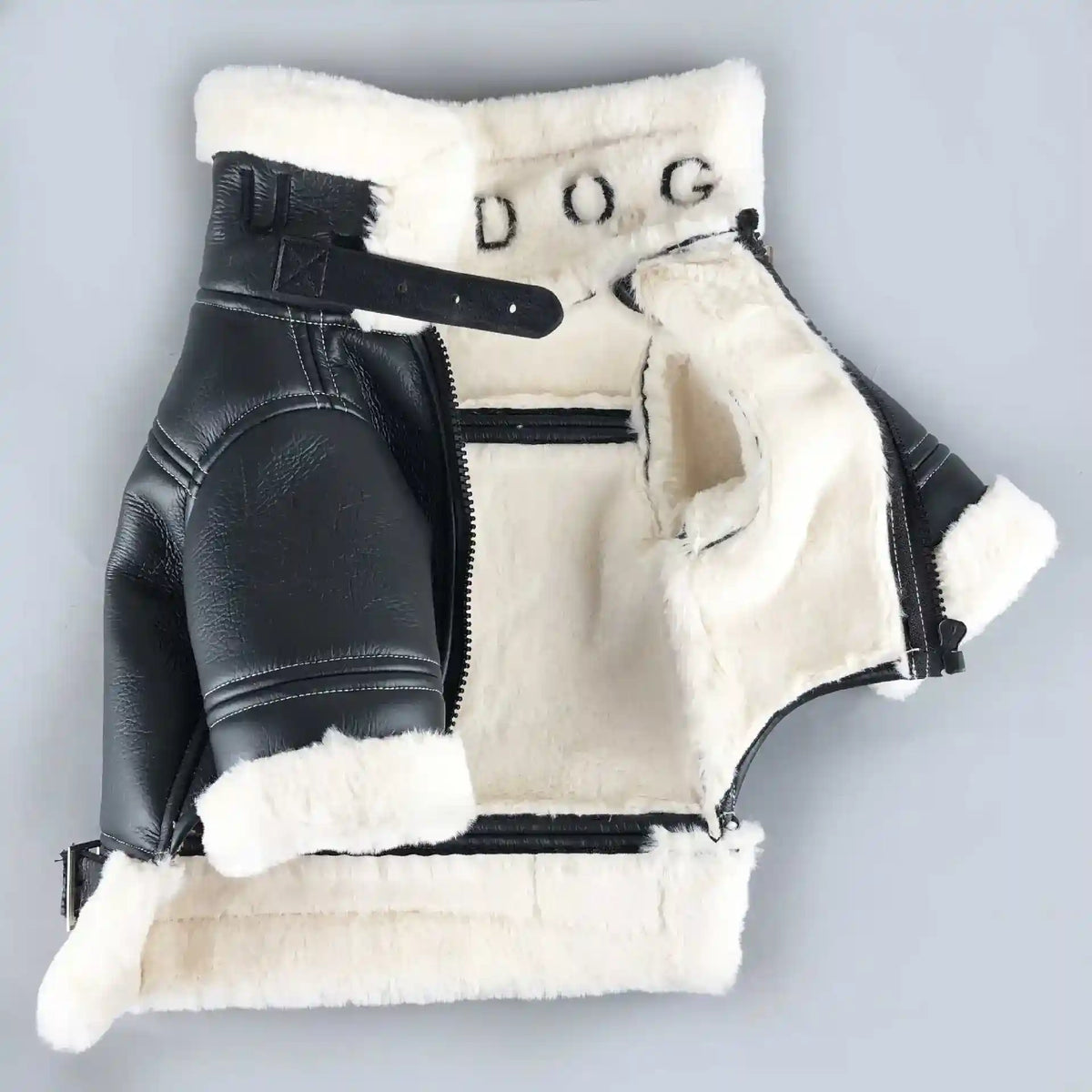 Cappotto Cani Ecopelle BAD DOG Colletto Pelliccia Zip by Dog Moda