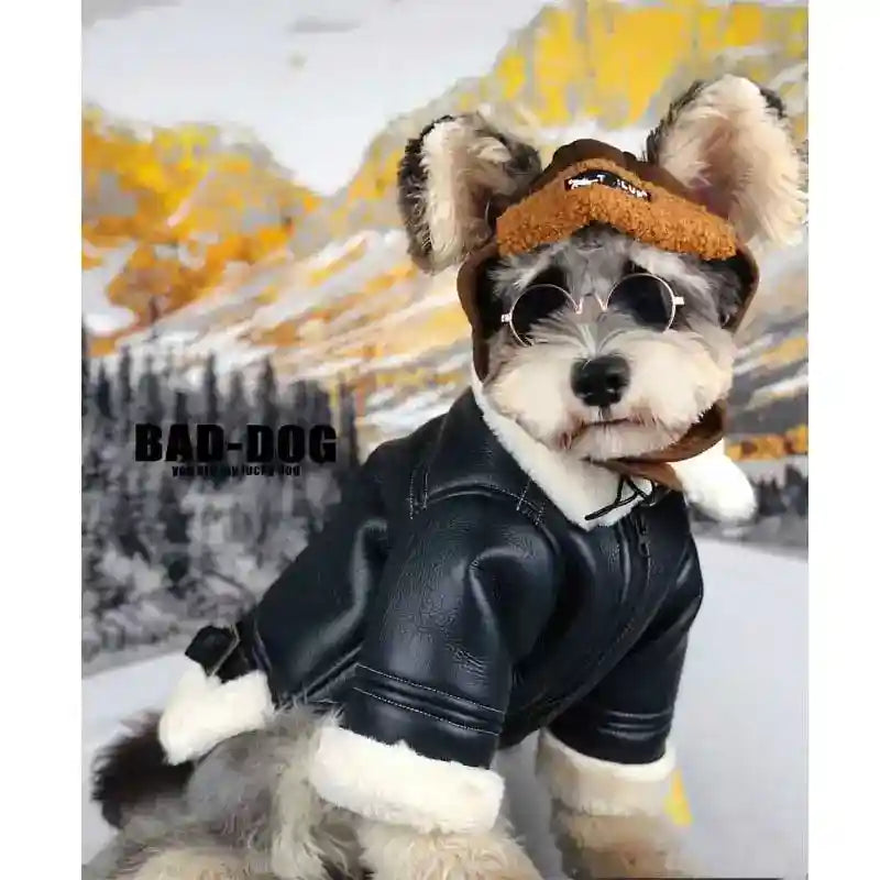 Cappotto Cani Ecopelle BAD DOG Colletto Pelliccia Zip by Dog Moda
