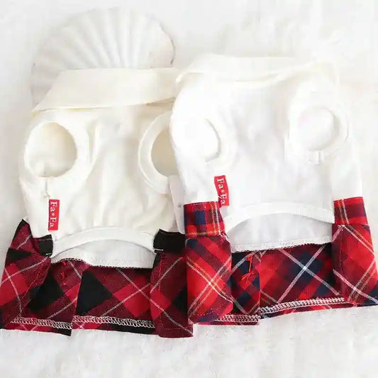 Vestito per cani "Perla" con fiocchetto e gonnellina tartan | DogModa by Dog Moda