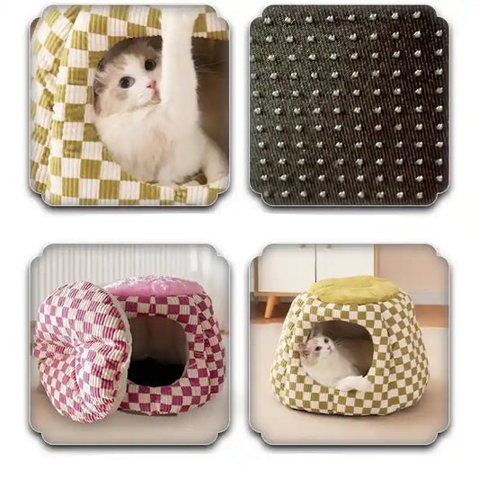 Cuccia Igloo per Gatti - Chiusa a Scacchi con Cuscino by Dog Moda