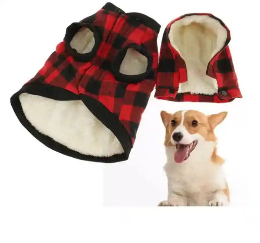 Cappottino per cani fantasia quadretti rosso-nero con cappuccio by Dog Moda