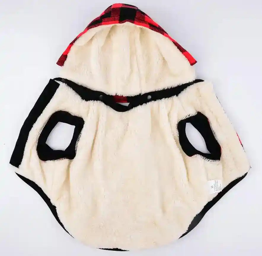 Cappottino per cani fantasia quadretti rosso-nero con cappuccio by Dog Moda