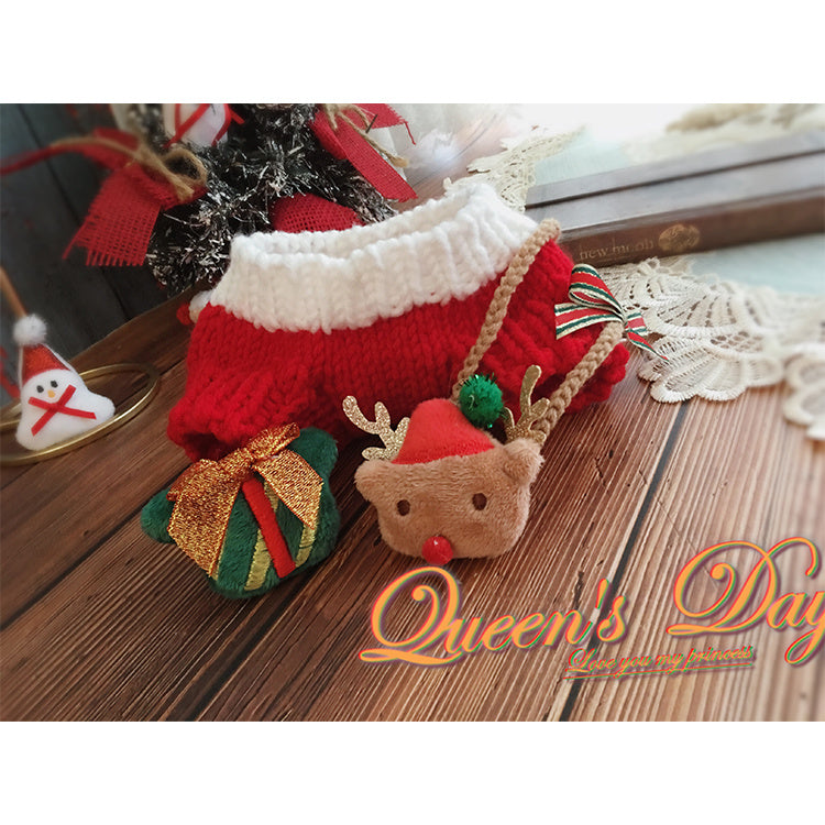 Maglione Natale per Cani Rosso con Renna Ricamata e Colletto Bianco