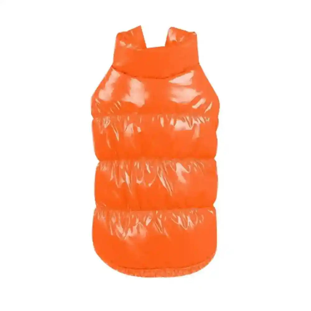 Bright orange shiny padded dog vest jacket for small pets with sleeveless design