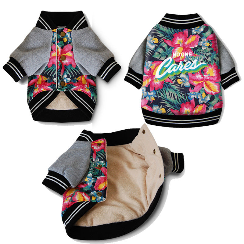 Dog Sweatshirt with Floral Print and "No One Cares" Writing
