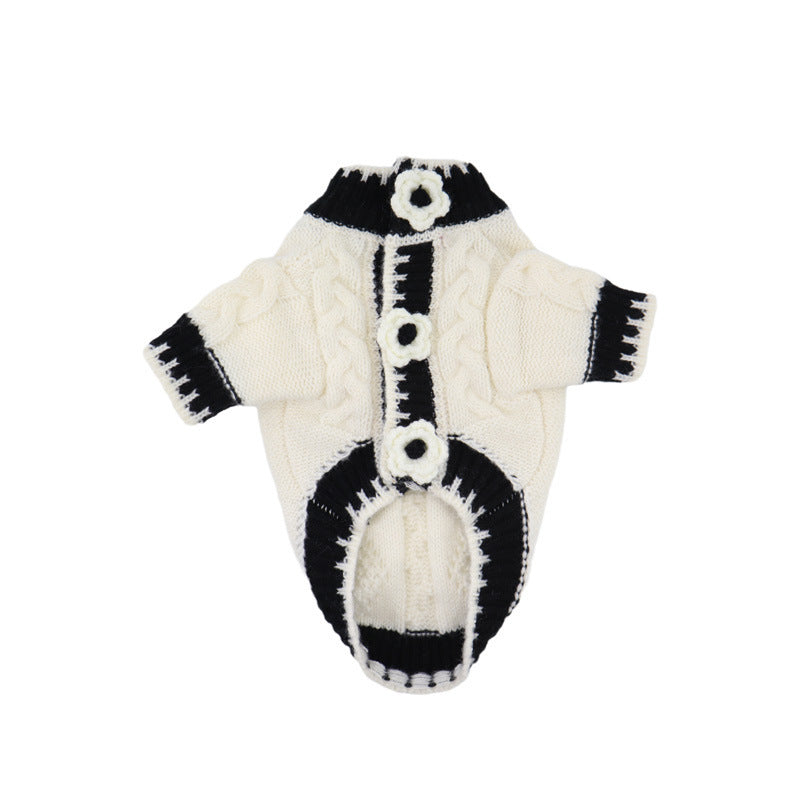 Maglioncino per Cani con Bottoni a Fiore – Stile Ricamato in Bianco e Nero