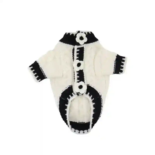 Maglioncino per Cani con Bottoni a Fiore – Stile Ricamato in Bianco e Nero by Dog Moda