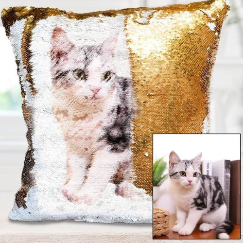 Personalized Cushion with Photo of your Pet Bright Sequins ✨