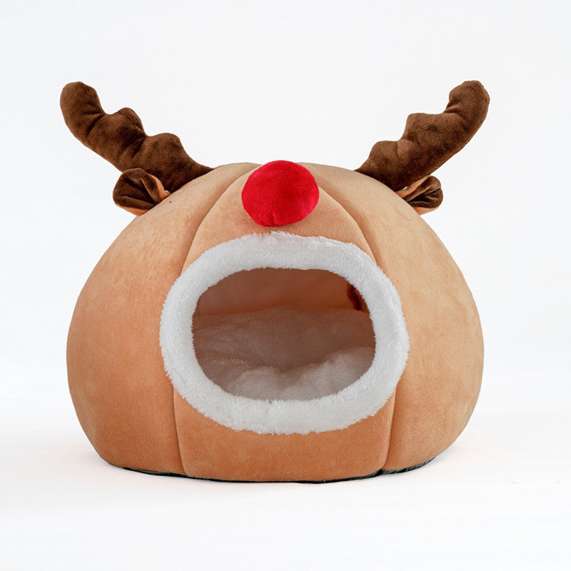Christmas Dog and Cat House with Antlers and Red Nose Rudolph