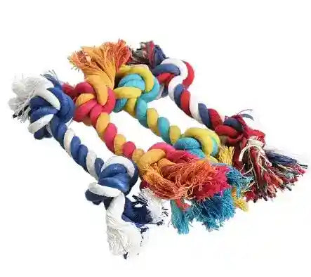 Colorful twisted cotton dog rope toys with frayed ends for pet chewing and playing
