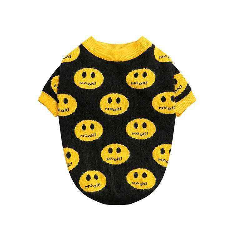 Maglione per Cani Modello Mook - Nero con Faccine Gialle Ricamate - Dog Moda
