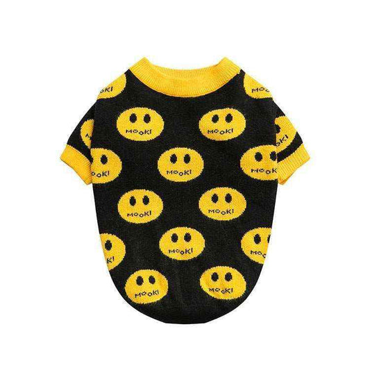Maglione per Cani Modello Mook - Nero con Faccine Gialle Ricamate - Dog Moda