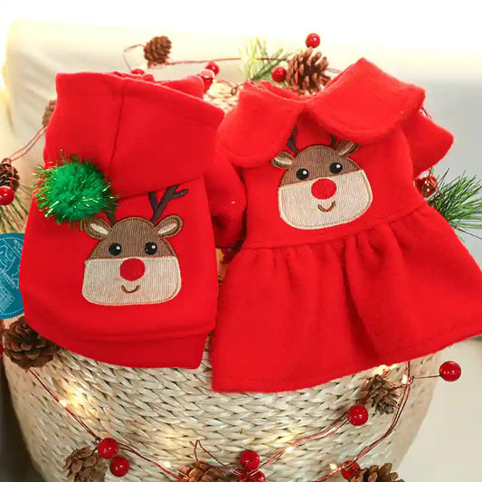 Vestitino Natale Cani Pile Rosso Merry Christmas Renna by Dog Moda
