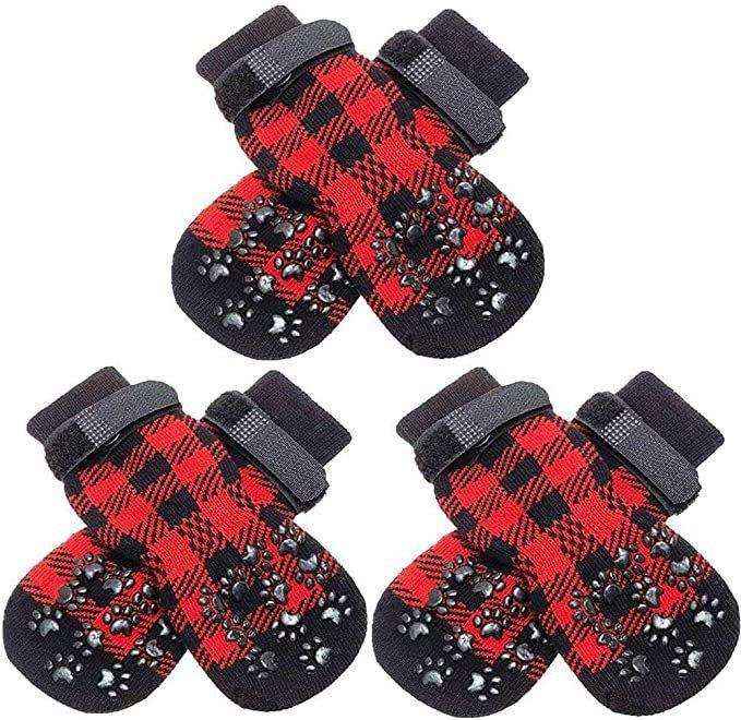 Calzini Antiscivolo per Cani con Fantasia Plaid Rosso e Nero by Dog Moda