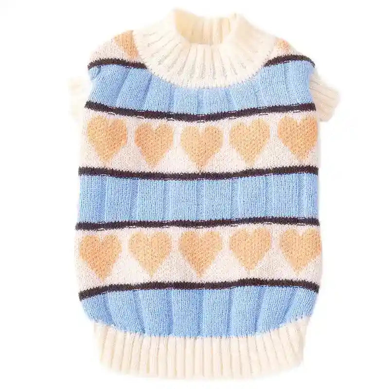 Maglioncino Cuore di Pesca - Righe Azzurre e Cuori - Dog Moda