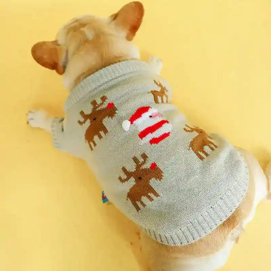 Maglione Natalizio per Cani Bulldog con Ricamo di Renne - Eleganza e Calore per il Tuo Amico a Quattro Zampe by Dog Moda