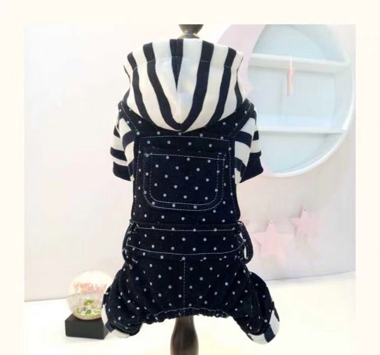 Tutina in Pile e Salopette in Stile Denim per Cani - Modello "Osaka" con Cappuccio