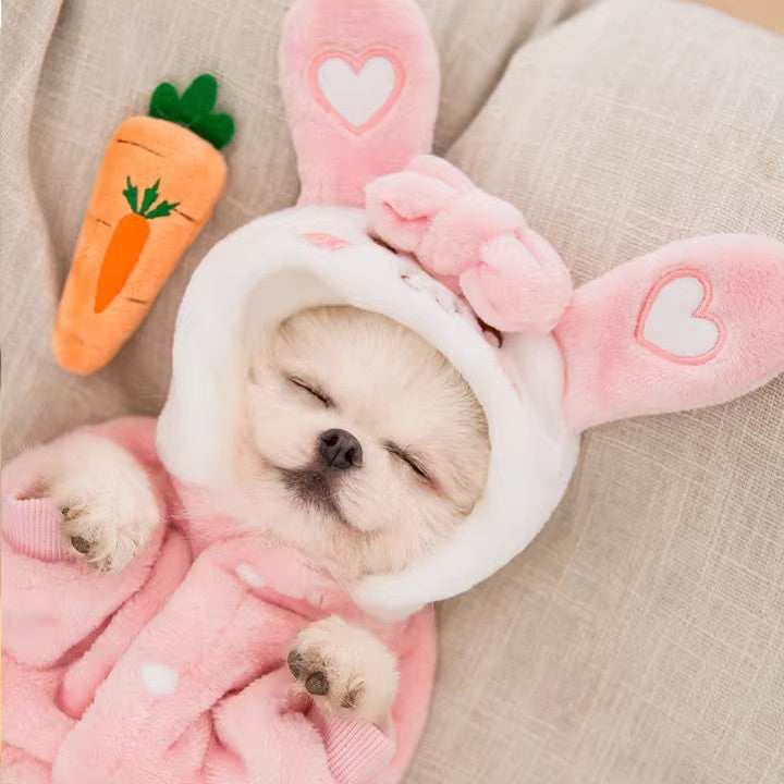 Pink Bunny Fleece Pajamas Dog Onesie