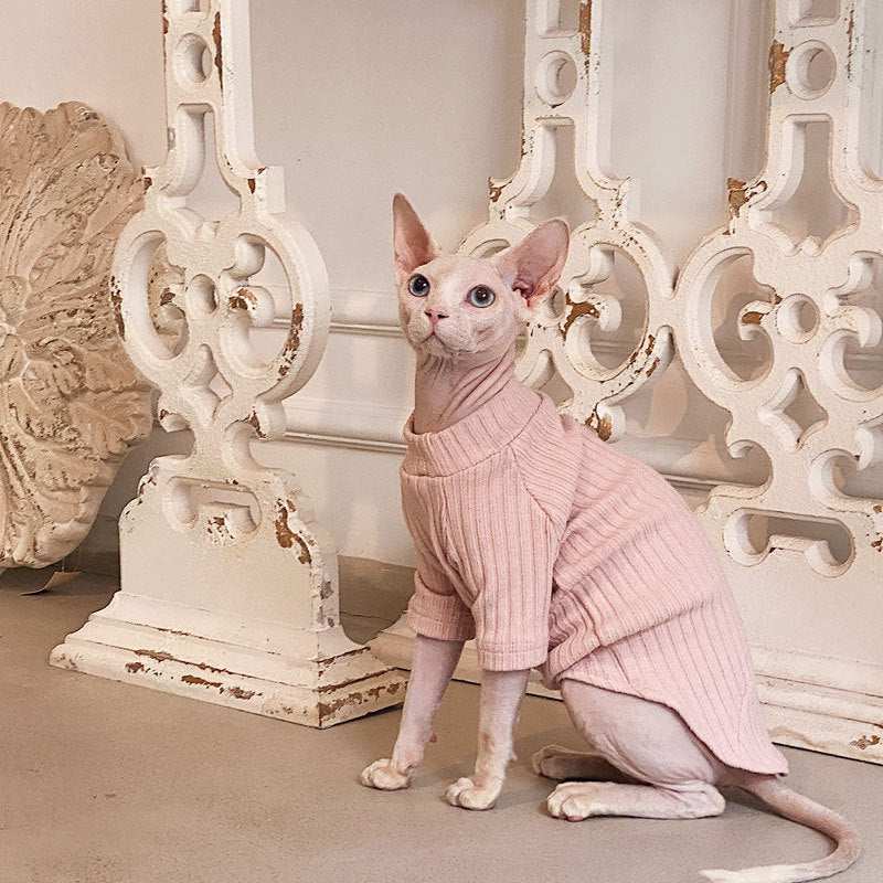 Rosa Sphynx-Katzenpullover – Einfarbiges Lotusmuster
