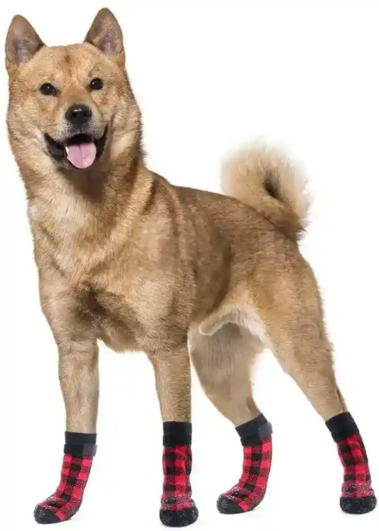 Calzini Antiscivolo per Cani con Fantasia Plaid Rosso e Nero by Dog Moda
