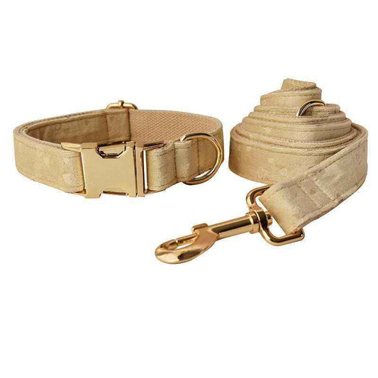 SoftElegance - Set Collare e Guinzaglio in Nylon Rivestito in Panno Color Panna con Papillon Removibile - Dog Moda