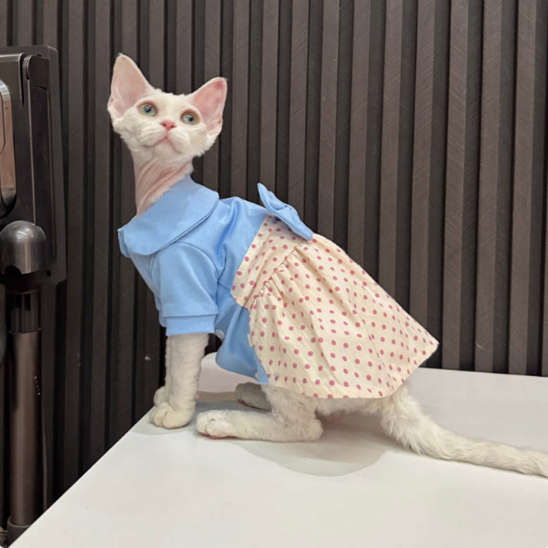 Vestito Elegante per Gatti con Gonnellina e Fiocco Rosa a Pois