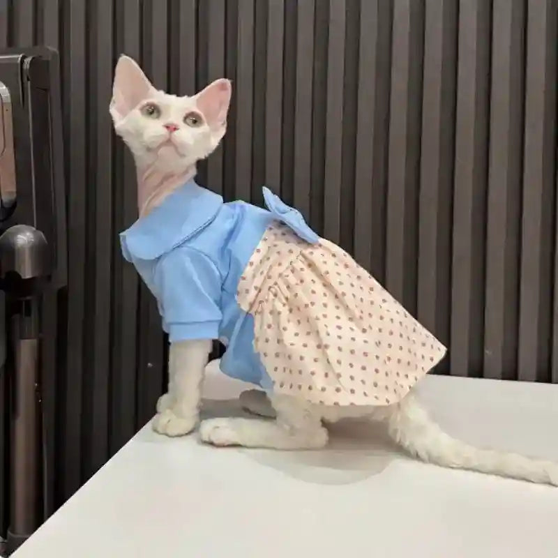 Vestito Elegante per Gatti con Gonnellina e Fiocco Rosa a Pois by Dog Moda