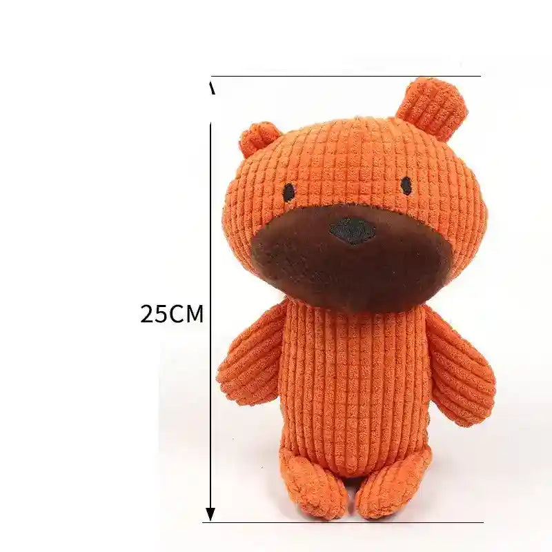 25cm orange corduroy plush bear toy with dark brown snout and black eyes stuffed animal