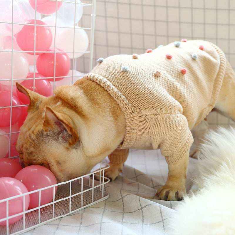 Maglioncino Ricamato con Pois 3D per Bulldog Francese - Beige - Dog Moda