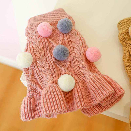 Vestito per Chihuahua con pon pon, caldo e elegante | DogModa by Dog Moda