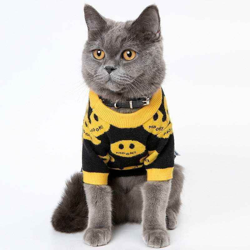 Maglione per Cani Modello Mook - Nero con Faccine Gialle Ricamate - Dog Moda