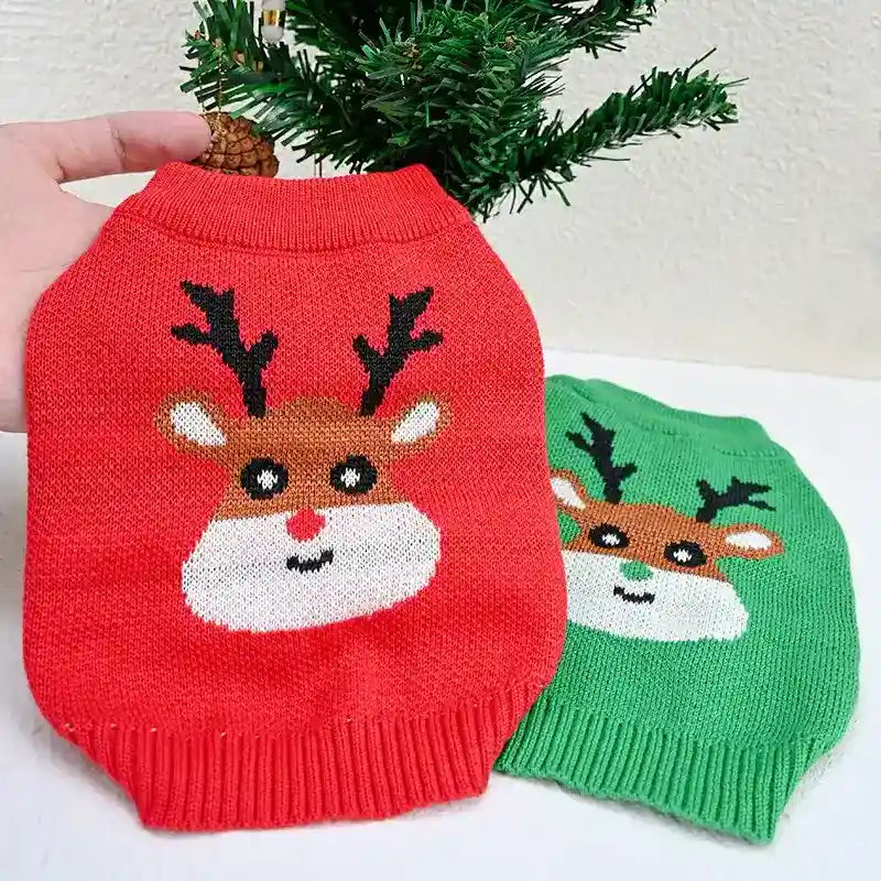 Maglione per Cani con Renna Felice - Rosso o Verde by Dog Moda