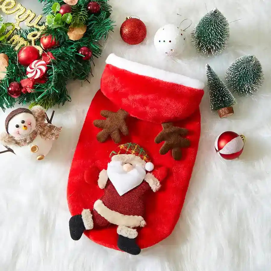 Cappotto Natale Cani Gatti - Cappuccio Stampa 3D Rosso by Dog Moda