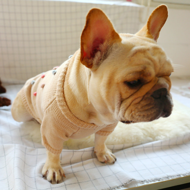 Maglioncino Ricamato con Pois 3D per Bulldog Francese - Beige - Dog Moda