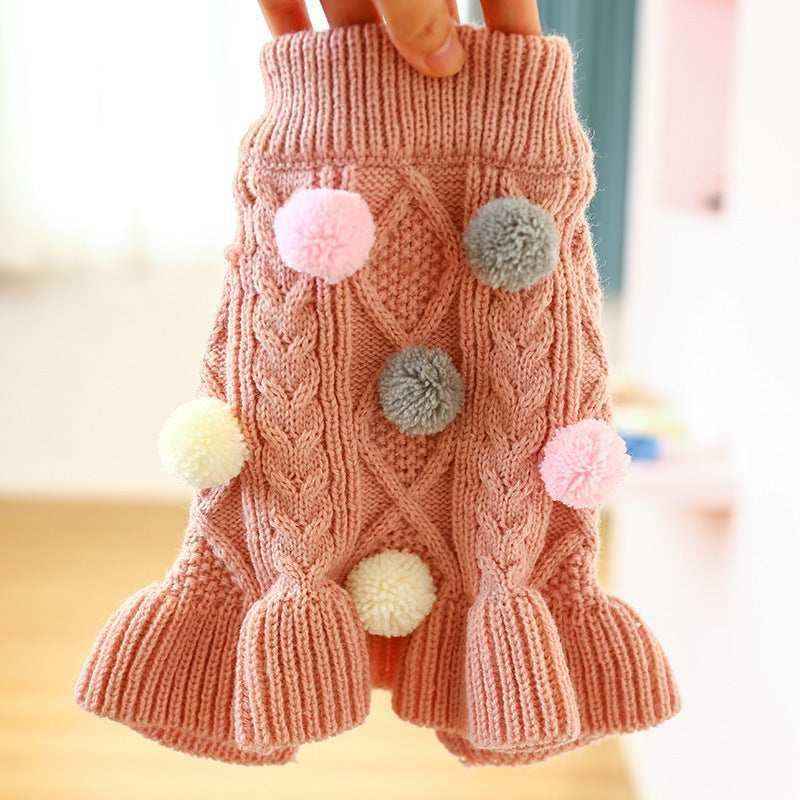 Vestito per Chihuahua con pon pon, caldo e elegante | DogModa by Dog Moda