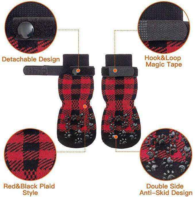 Calzini Antiscivolo per Cani con Fantasia Plaid Rosso e Nero by Dog Moda