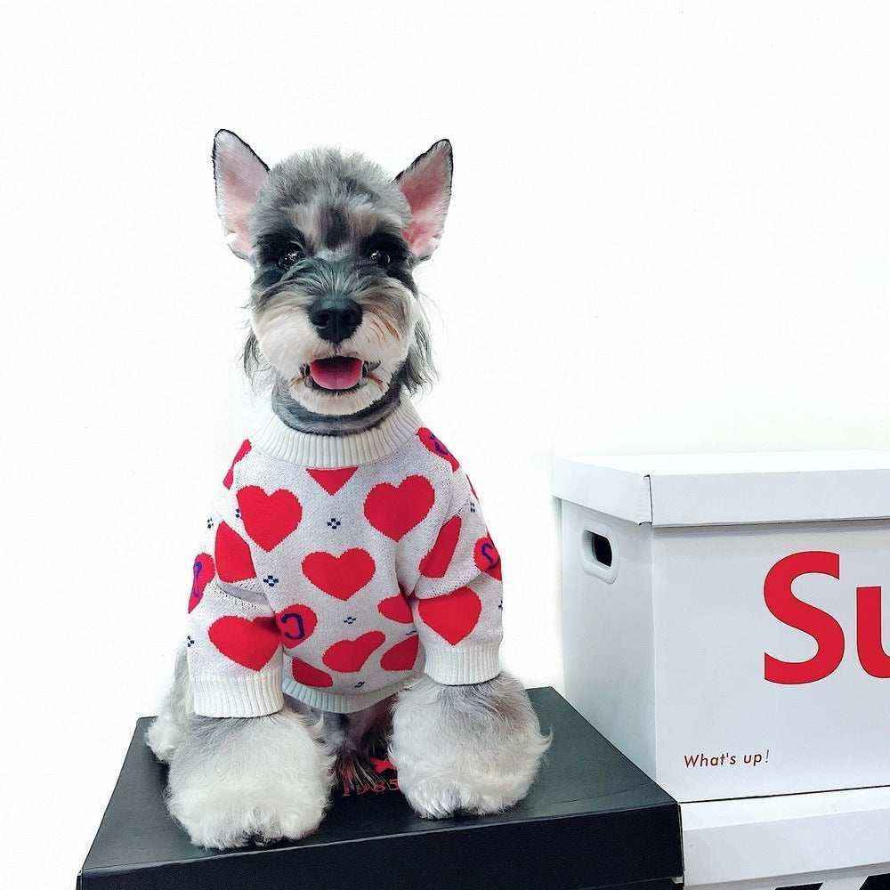 Maglione per Cani "Sable" – Bianco con Cuori Rossi, Morbido e Romantico by Dog Moda